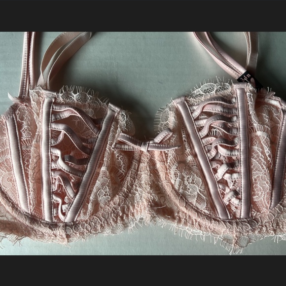 Victoria Secret Dream Angels Push Up Without Padding Lace Bra Pink 34B Set XS - Picture 7 of 11